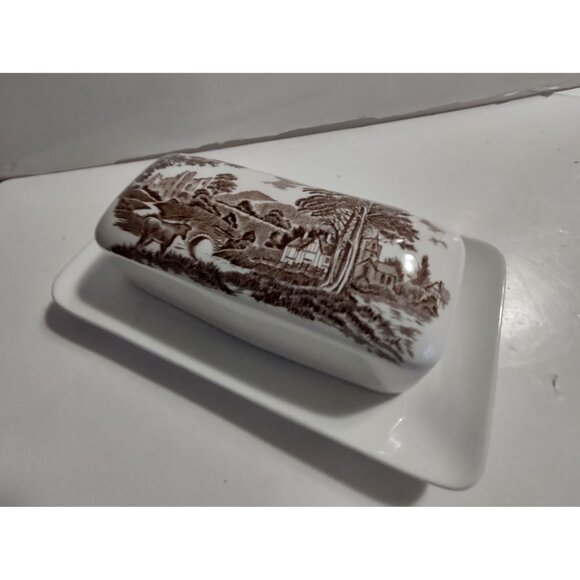 Studio J. & G. Meakin Ironstone Lidded Butter Dish, Brown Rural England Scene - Picture 12 of 12